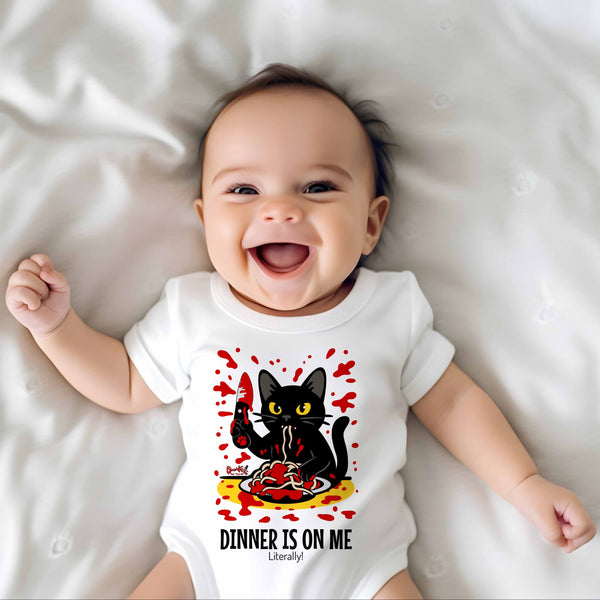 Half Off Spaghetti Cat Spooky Baby Bodysuit Bloody Knife Pet Toys