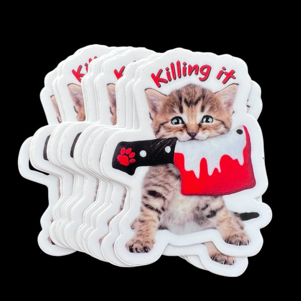 Killing it Tabby Kitten with Cleaver Sticker
