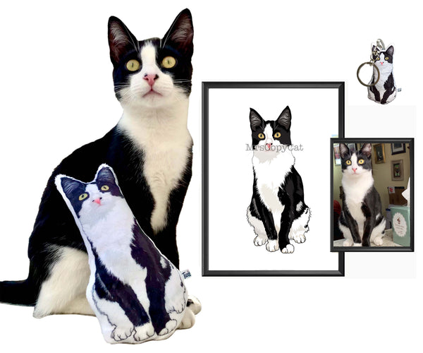 Custom Cat Cartoon Drawing Pillow MrsCopyCat