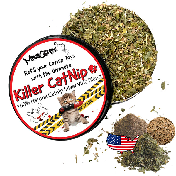 Killer Catnip Refill Tin - Organic US Catnip & Silver Vine 0.71oz Bloody Knife Pet Toys